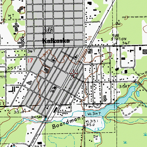 Topographic Map of Kalkaska County Library, MI