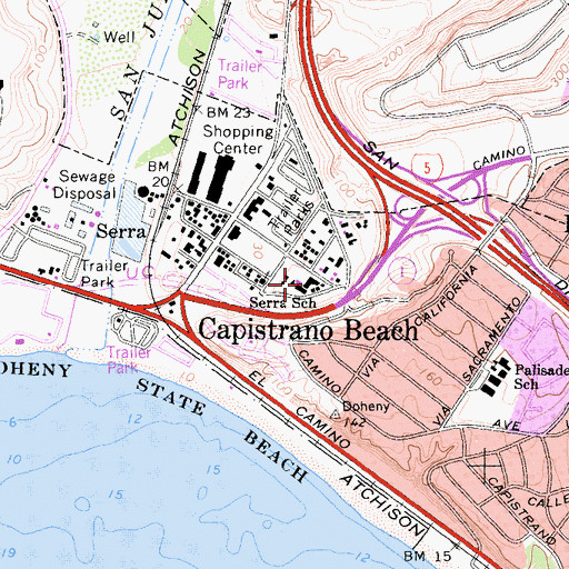 Topographic Map of Serra School, CA