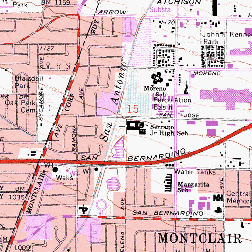 Topographic Map of Serrano Middle School, CA