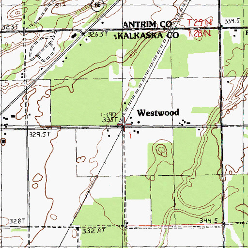 Topographic Map of Westwood Station, MI