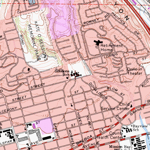Topographic Map of Sessions Elementary School, CA