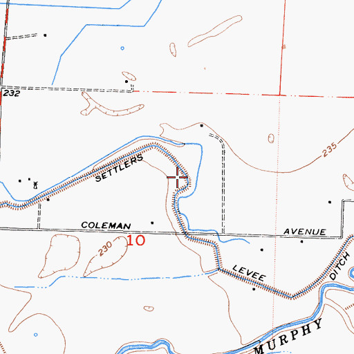 Topographic Map of Settlers Ditch, CA