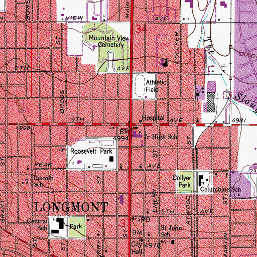 Topographic Map of Saint Vrain Adult Education School, CO