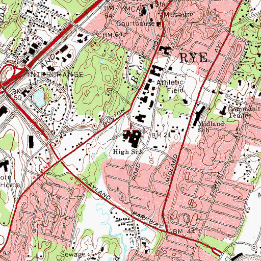 Topographic Map of Rye Middle School, NY