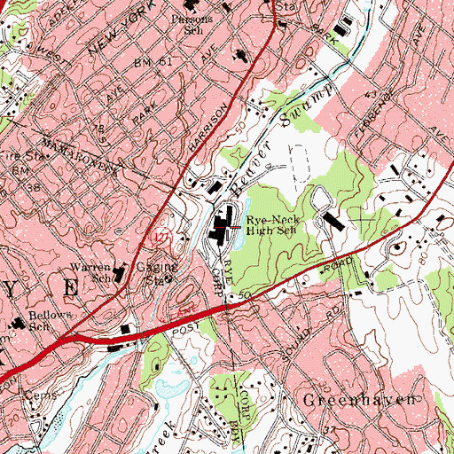 Topographic Map of Rye Neck Middle School, NY