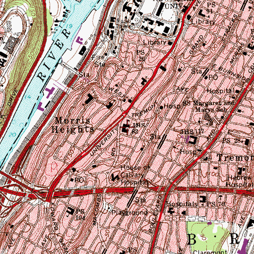Topographic Map of Intermediate School X303 Leadership and Community Service, NY