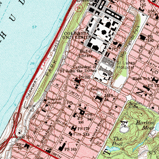 Topographic Map of Middle School M246 Crossroads School, NY