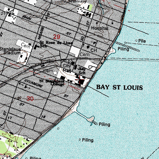 Topographic Map of Saint Stanislaus High School, MS