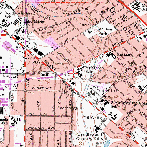 Topographic Map of Howard J McKibben School, CA