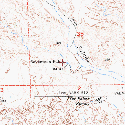 Topographic Map of Seventeen Palms, CA