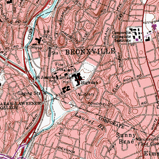 Topographic Map of Bronxville Middle School, NY