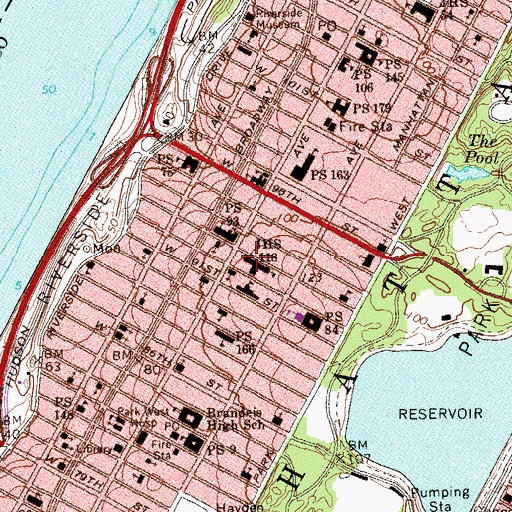 Topographic Map of Midddle School M258 Community Action School, NY