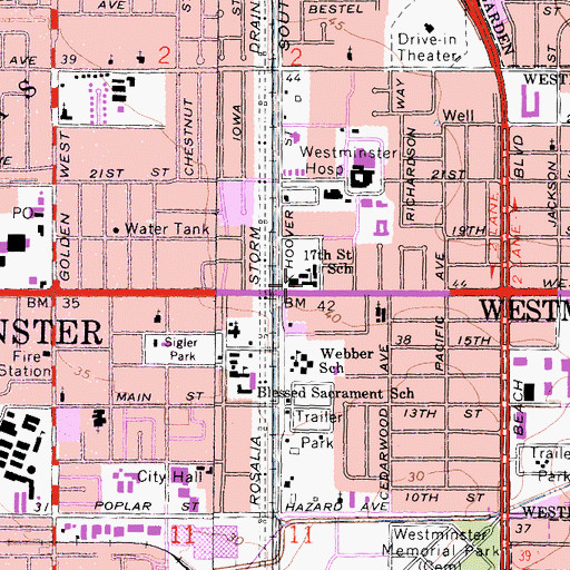 Topographic Map of Seventeenth Street School, CA