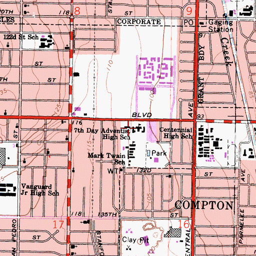 Topographic Map of Los Angeles Adventist Academy K-12, CA