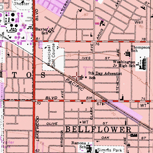 Topographic Map of Seventh Day Adventist School, CA