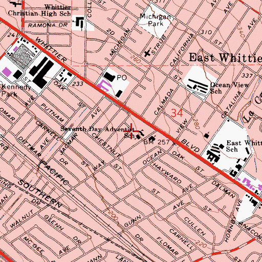 Topographic Map of Seventh Day Adventist School, CA