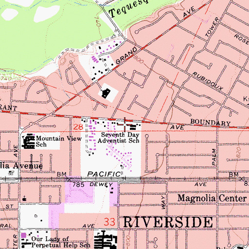 Topographic Map of Seventh Day Adventist School, CA