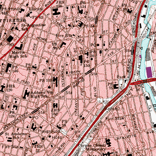 Topographic Map of Bronx Health Center, NY