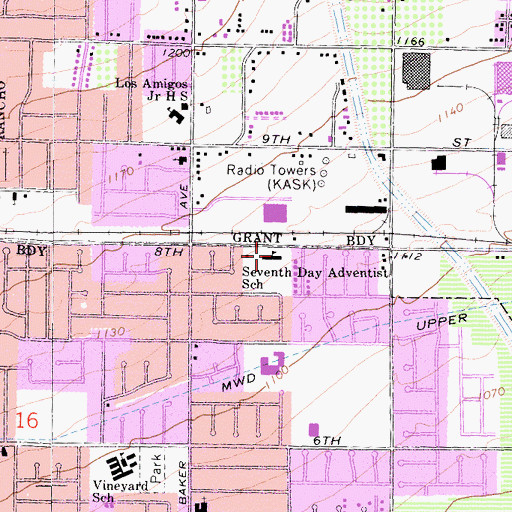 Topographic Map of Seventh Day Adventist School, CA
