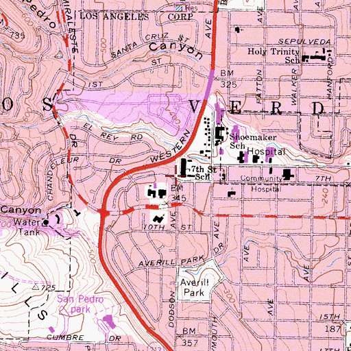 Topographic Map of Seventh Street Elementary School, CA