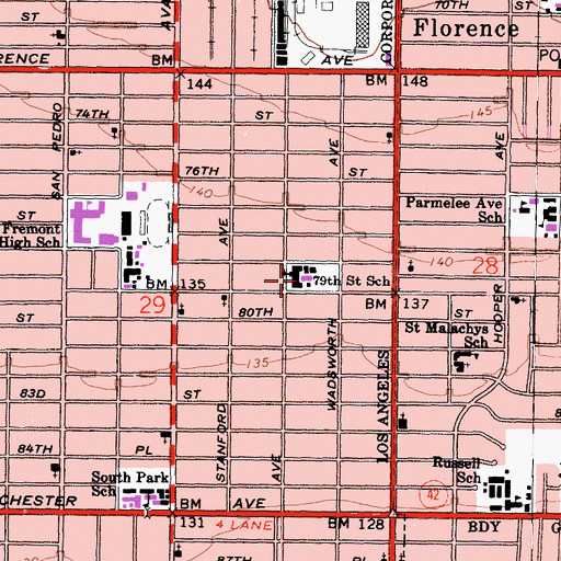 Topographic Map of Seventy-Ninth Street School, CA