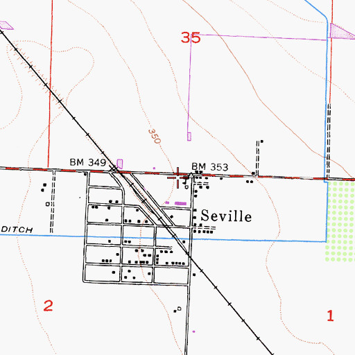 Topographic Map of Seville, CA