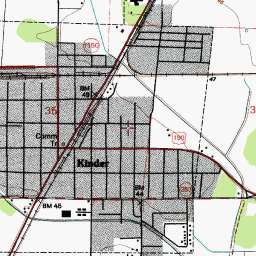 Topographic Map of Kinder Middle School, LA