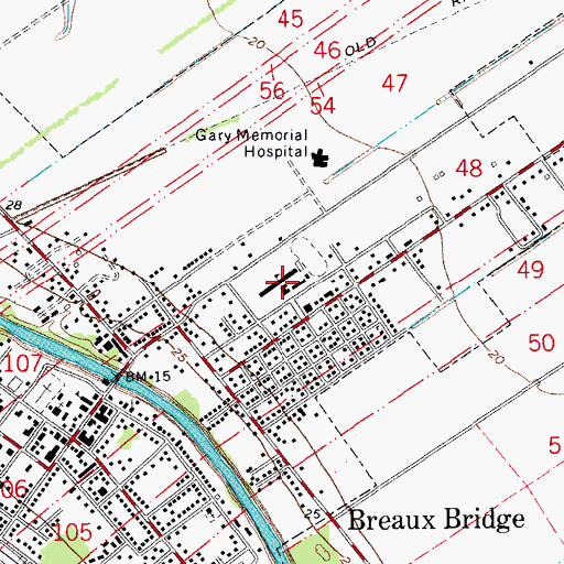 Topographic Map of Breaux Bridge Primary School, LA