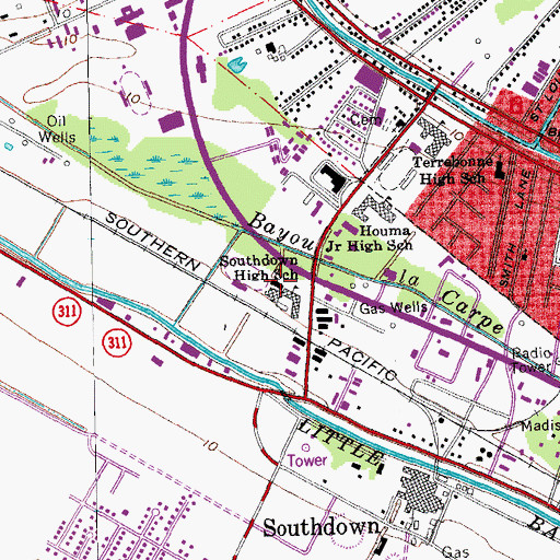Topographic Map of Southdown Elementary School, LA