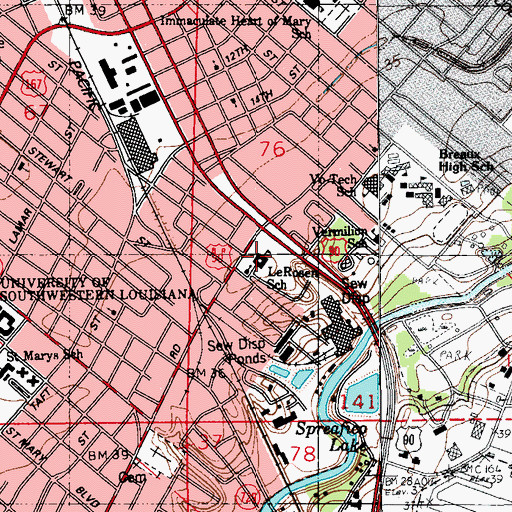 Topographic Map of Lafayette Charter High School, LA
