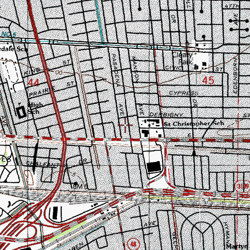 Topographic Map of Ridgewood Preparatory School, LA