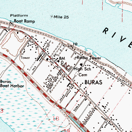 Topographic Map of BURAS HIGH SCHOOL, LA