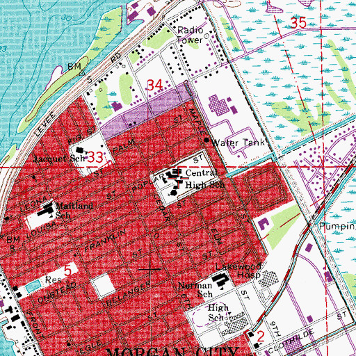 Topographic Map of Holy Cross Elementary School, LA