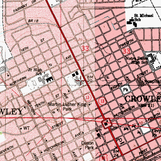 Topographic Map of Crowley Kindergarten School, LA