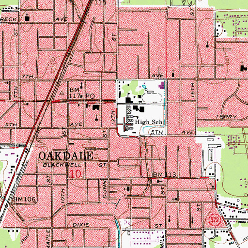 Topographic Map of Allen Parish Alternative School, LA