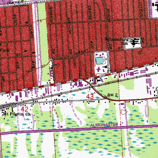 Topographic Map of Bishop McManus Academy School, LA