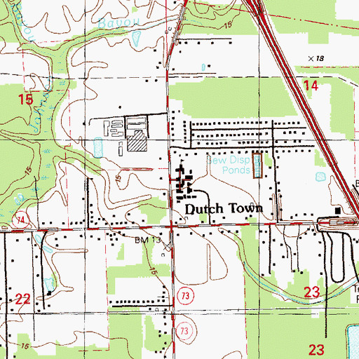 Topographic Map of Dutchtown Middle School, LA