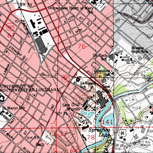 Topographic Map of Lafayette Continuing Academic Program School for Students, LA