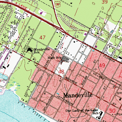 Topographic Map of Mandeville Junior High School, LA