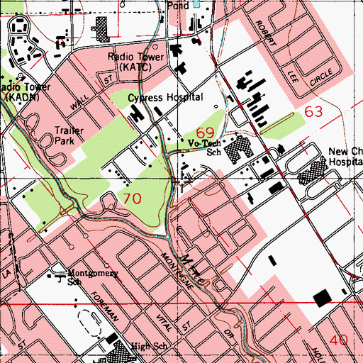 Topographic Map of South Louisiana Community College Lafayette Campus, LA