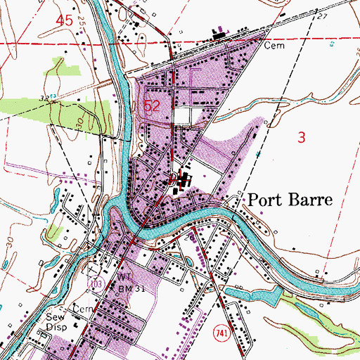 Topographic Map of Port Barre Middle School, LA