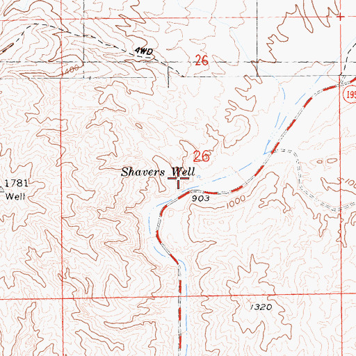 Topographic Map of Shavers Well, CA