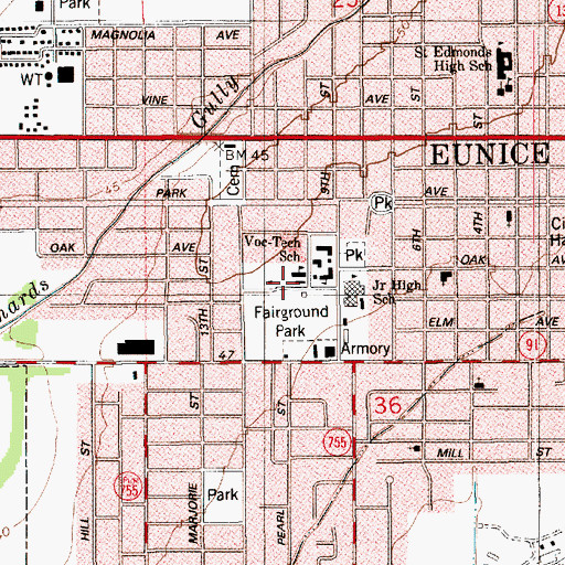 Topographic Map of Eunice Adult Education School, LA