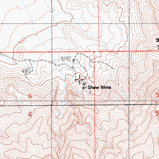 Topographic Map of Shaw Mine, CA