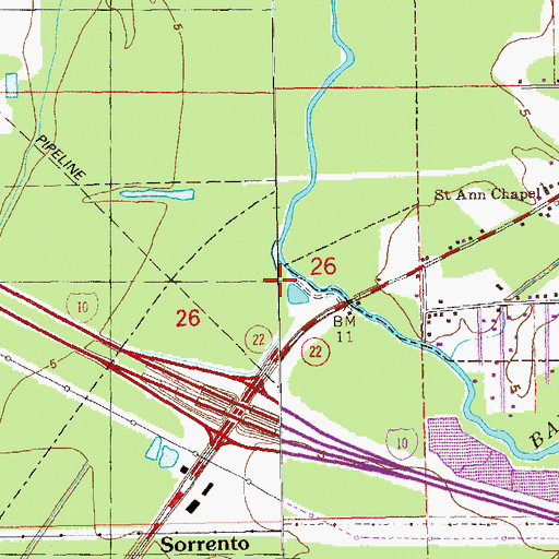 Topographic Map of River Parishes Community College, LA