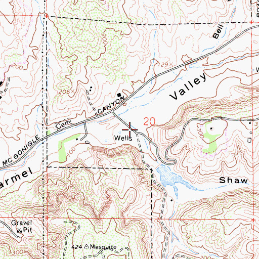 Topographic Map of Shaw Valley, CA