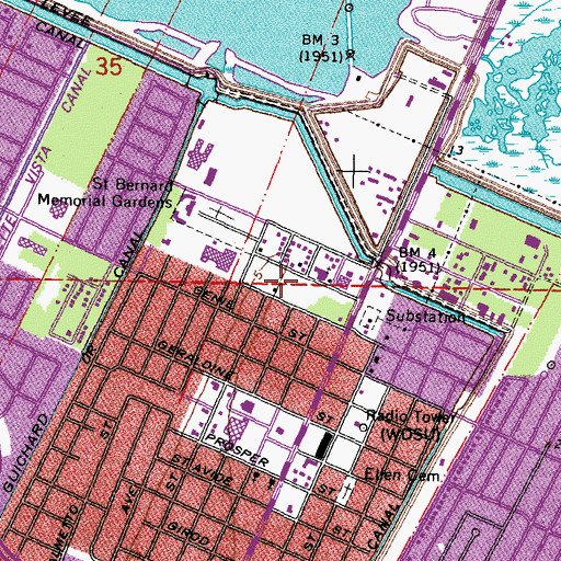 Topographic Map of Nunez Community College, LA
