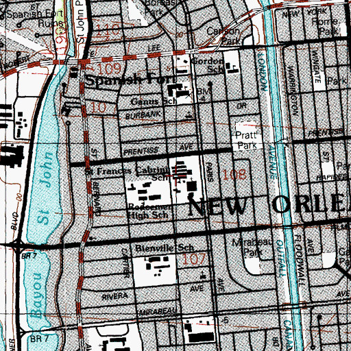 Topographic Map of Holy Cross Middle School, LA