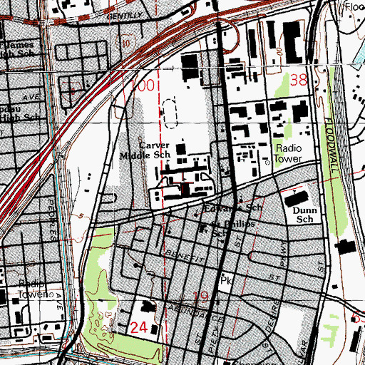 Topographic Map of Carver Elementary School, LA