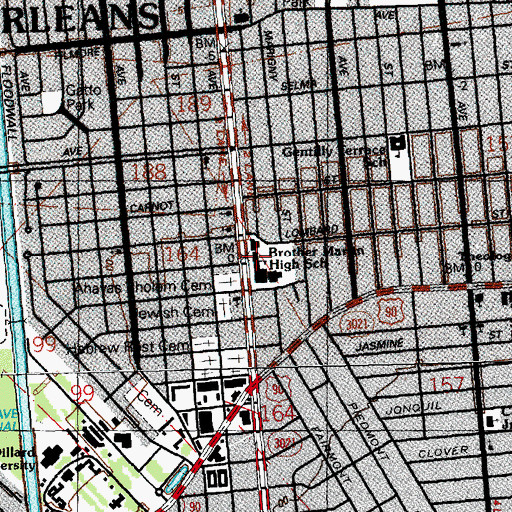 Topographic Map of Brother Martin Junior High School, LA